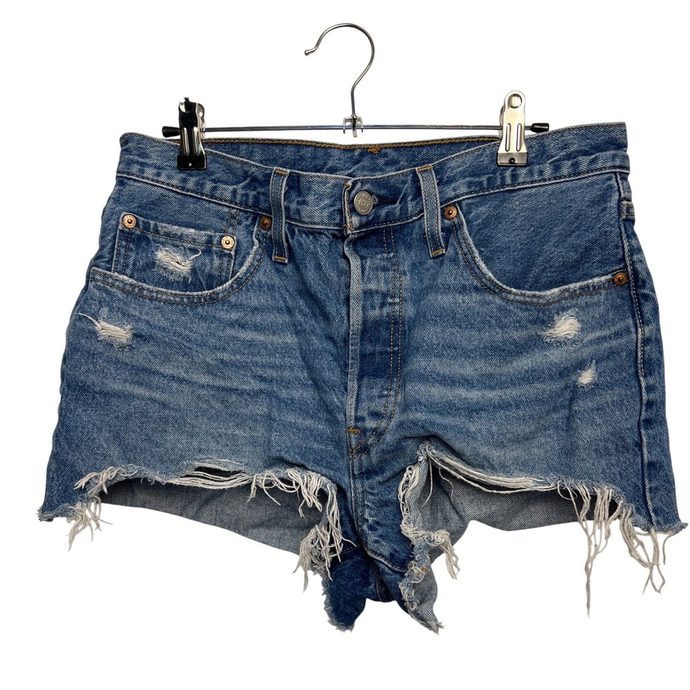 Levis 501 Original Distressed Cut Off Denim Shorts Medium Wash Blue Womens W30